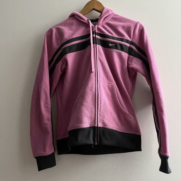 Vintage Y2K Nike Full Zip Fleece Pink Hoodie Sweatshirt Girls Small Silver Tag - Picture 1 of 5